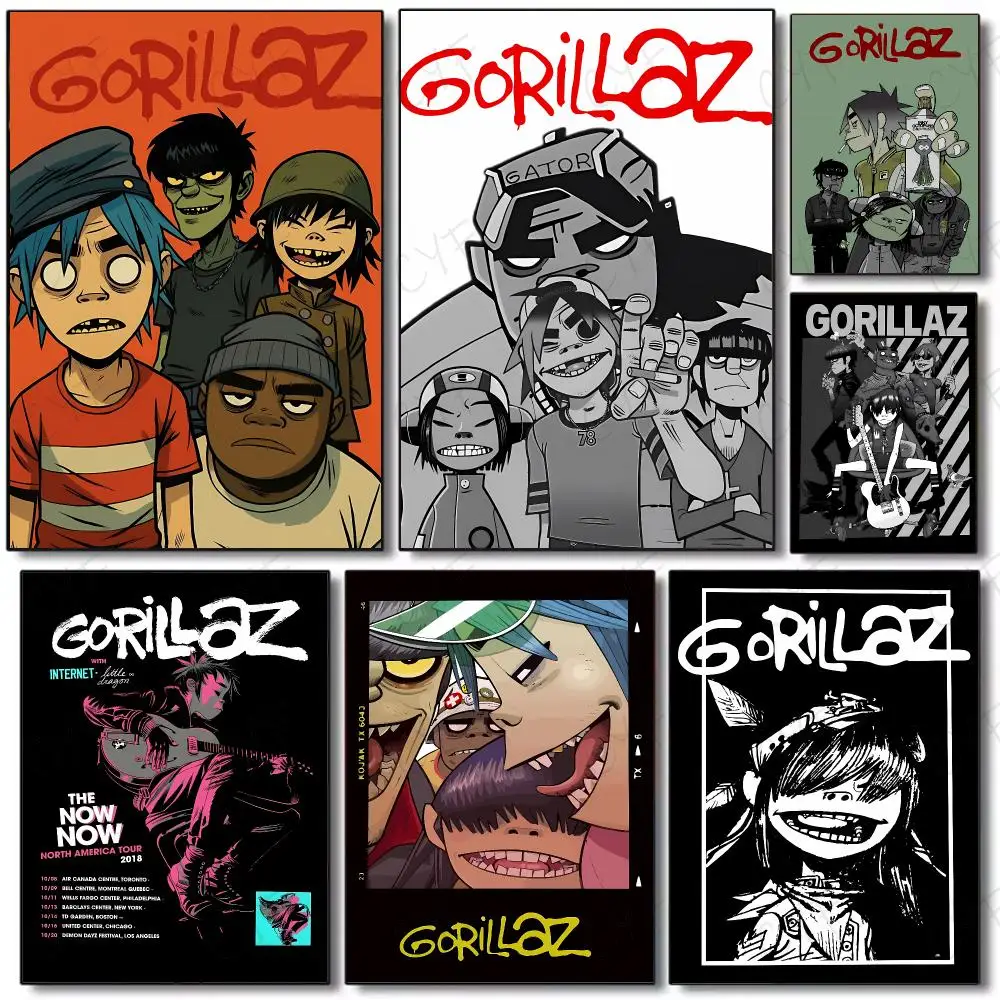 Virtual Alternative Band G-Gorillaz Poster Painting Wall Art Mural for Living Room Home Decor and Gifts