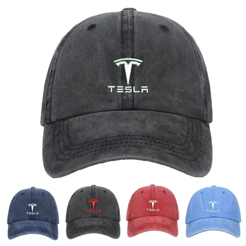 Cotton Washed Baseball Cap for Tesla Casual Men Women Four Season Outdoor Sport Hiking Embroidery Sunshade Hat Adjustable Gift