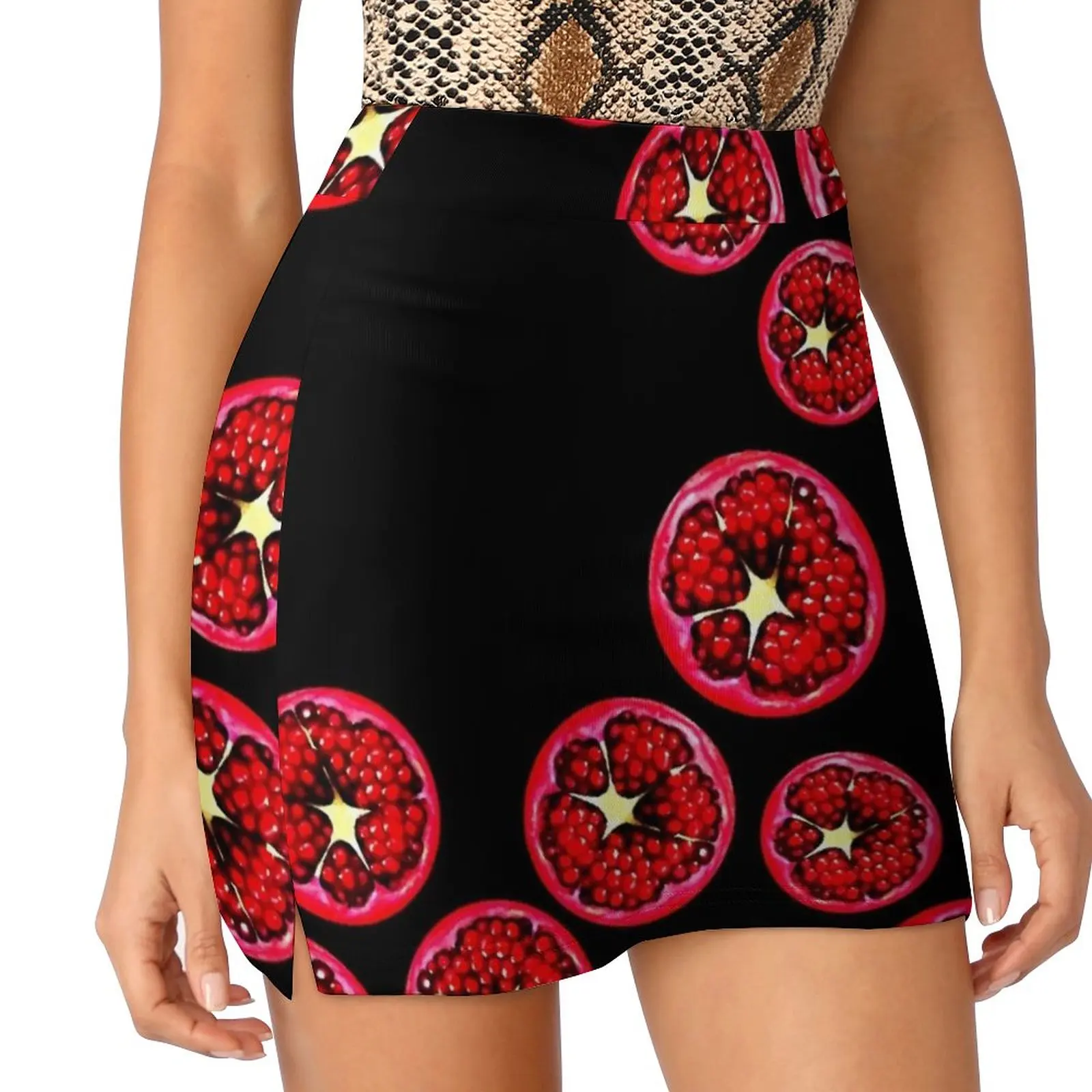 Pomegranate Pattern Women's skirt Aesthetic skirts New Fashion Short Skirts Pomegranate Pattern Bold Black Red Foodie Fruit