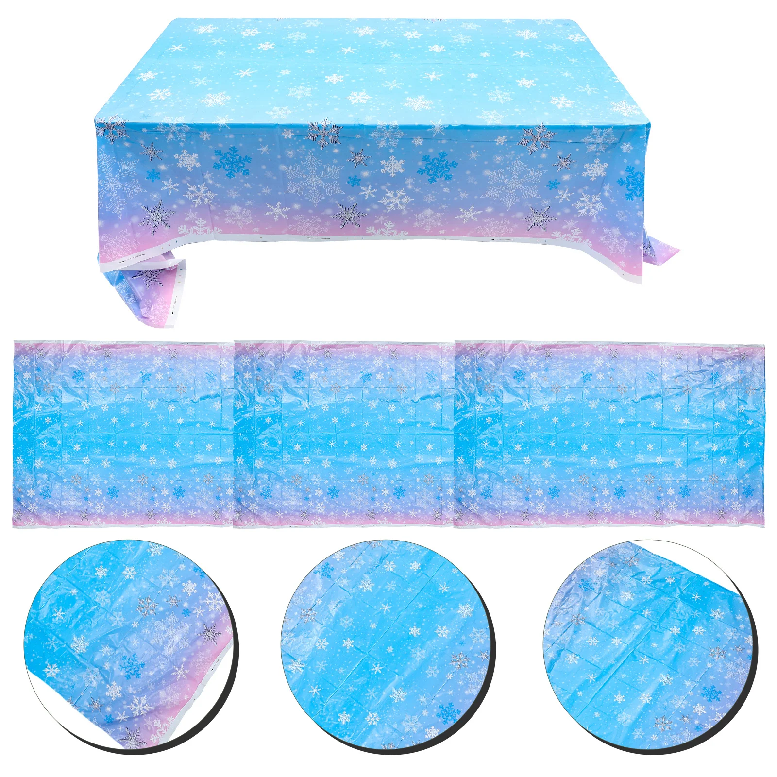 

3pcs Snowflake Print Tablecloth Plastic Decorative Table Cover For Birthday Party Festival Dining Cafe Reusable Party Supplies