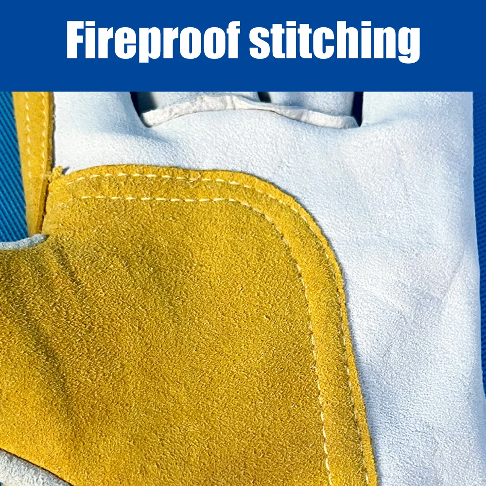 Work Gloves Cowhide Leather Welding Gloves Heat-Resistant Flame Retardant Anti-cutting Oven Fireplace Welder Supplies