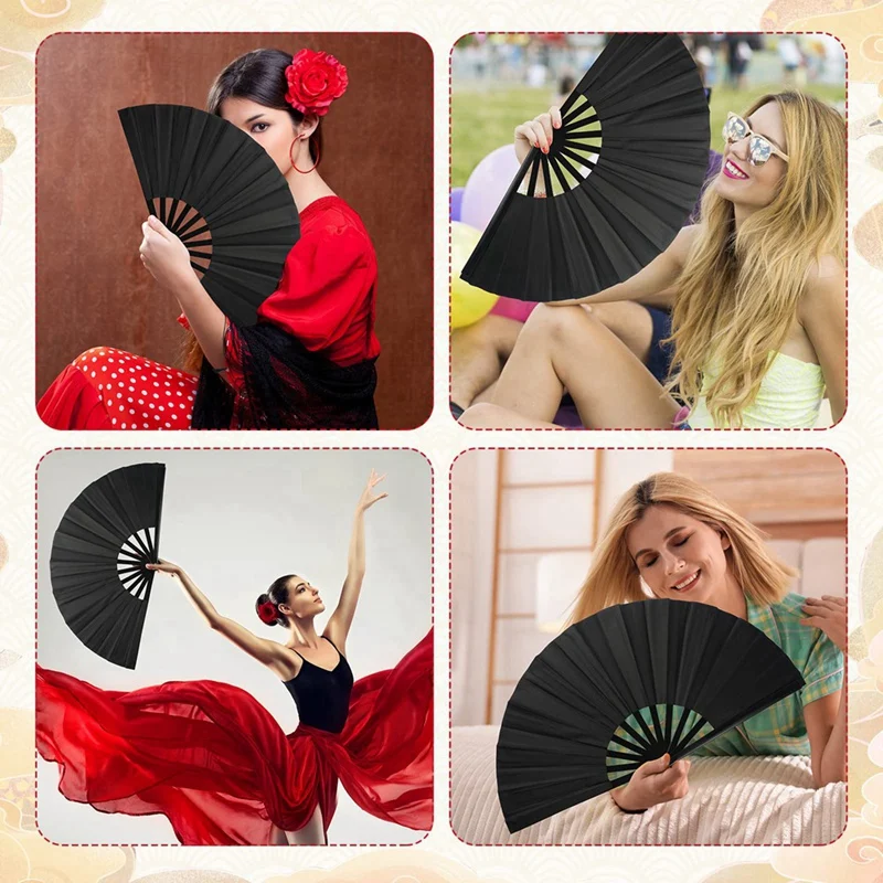 12 Sets Large Folding Fan With Sleeves Silk Hand Fan Japanese Taichi Handheld Fan Folding Dancing Prop