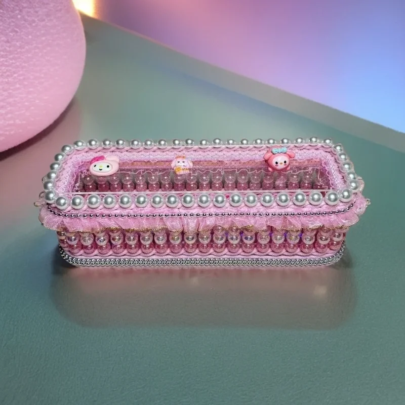 Kuromi hello kitty secchiello per cosmetici secchiello per penne scatola di immagazzinaggio frutta blu bambini ragazza pane blu fai da te scatola tessuta a mano regalo per gli amici