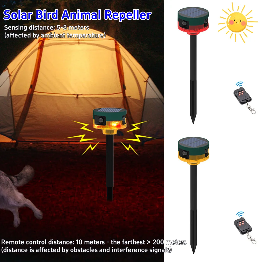 Solar Birds Beast Repeller with Flashing Light Wild Animal Deterrent 360-degree Induction Alarm IP55 for Wild Boar Rabbit Deer