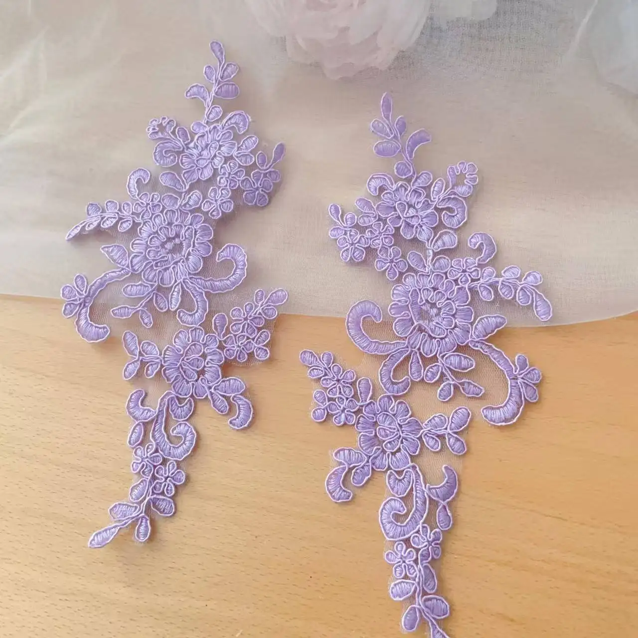 20 Stück/10 Paar Hochwertige Spitzenborte mit Glänzenden Pailletten und Verspiegelten Blumen. Hochzeitskleid Kopfschmuck DIY Nähzubehör RS2506253 – Detail 11