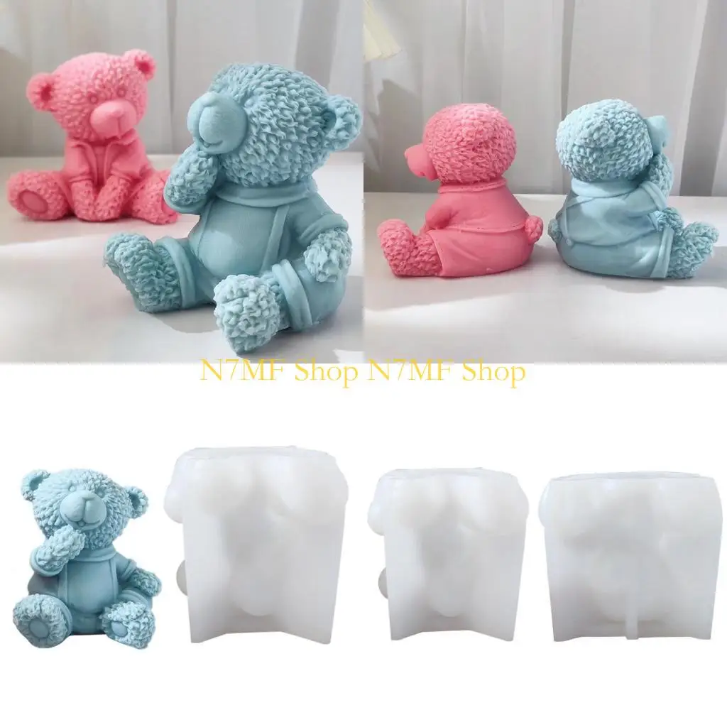 

N7MF Mold for Candle Making Sitting Bear Silicone Mold for Aromatherapy Plaster Colored Gypsum Mould DIY Crafts