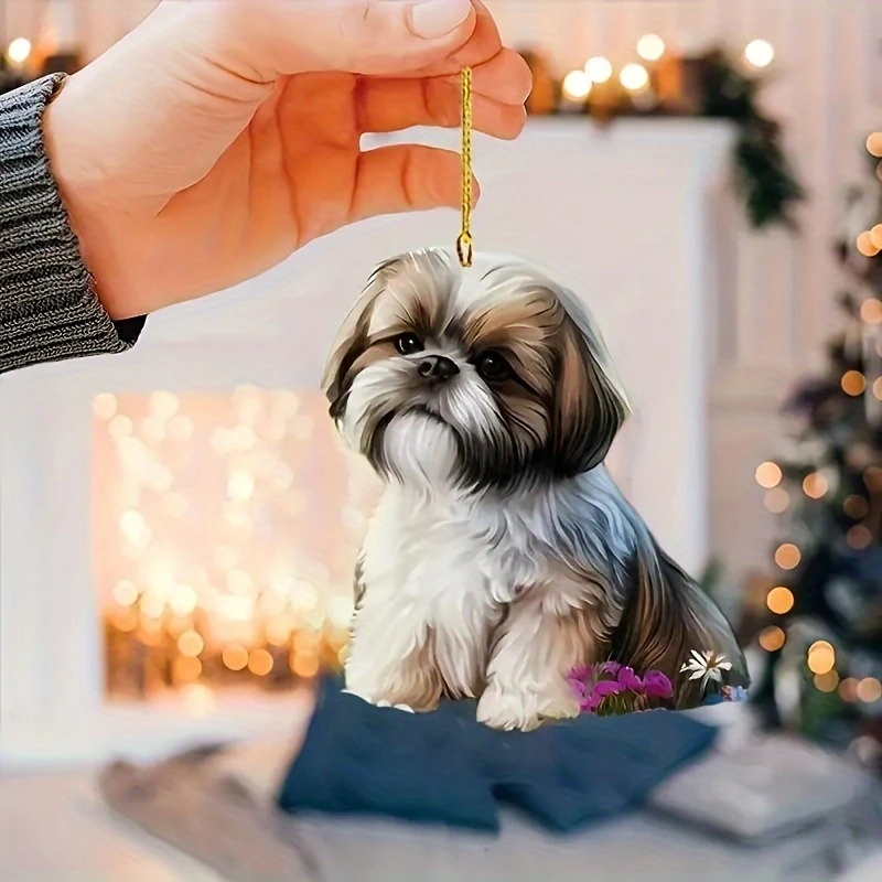 1pc Shih Tzu Dog 2D Flat Pendant Acrylic Car Ornament , Interior Rearview Mirror Accessory, Bag & Keychain Charm