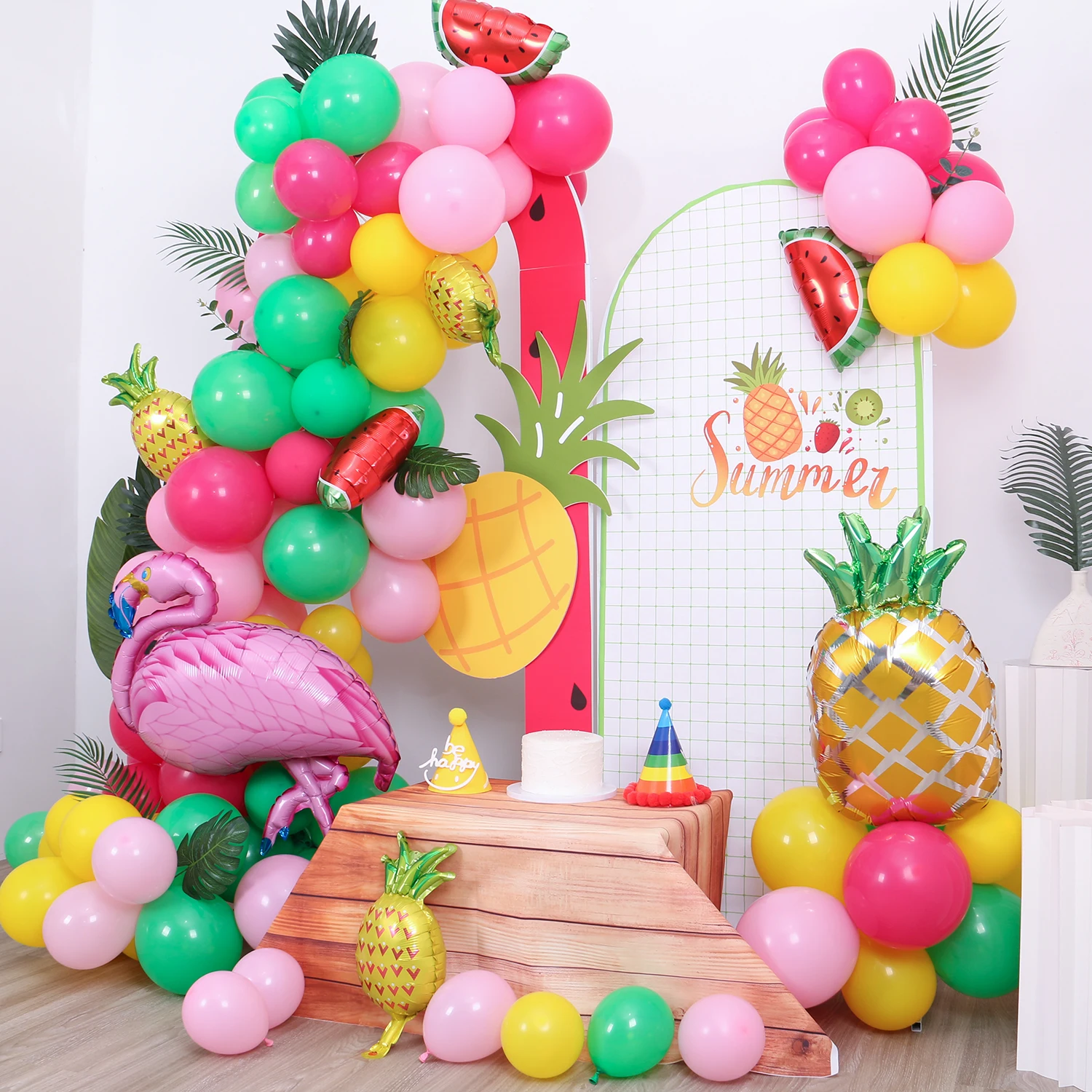 120 pcs, tropical balloon wreath arch set, Hawaiian beach summer party decorations, flamingo pineapple balloons