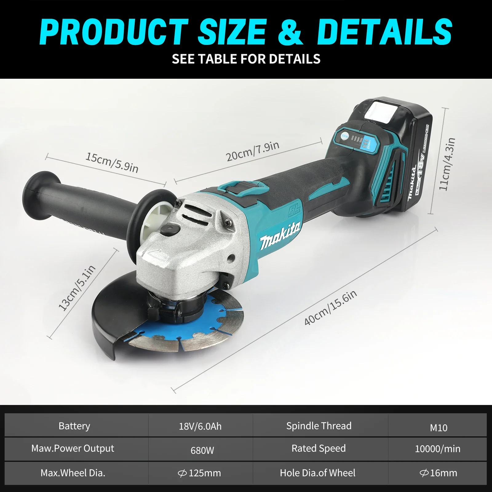 

Бесщеточная угловая шлифмашина Makita 18В DGA404 - 4-дюймовый беспроводной инструмент для резки, без аккумулятора, для шлифовки и полировки