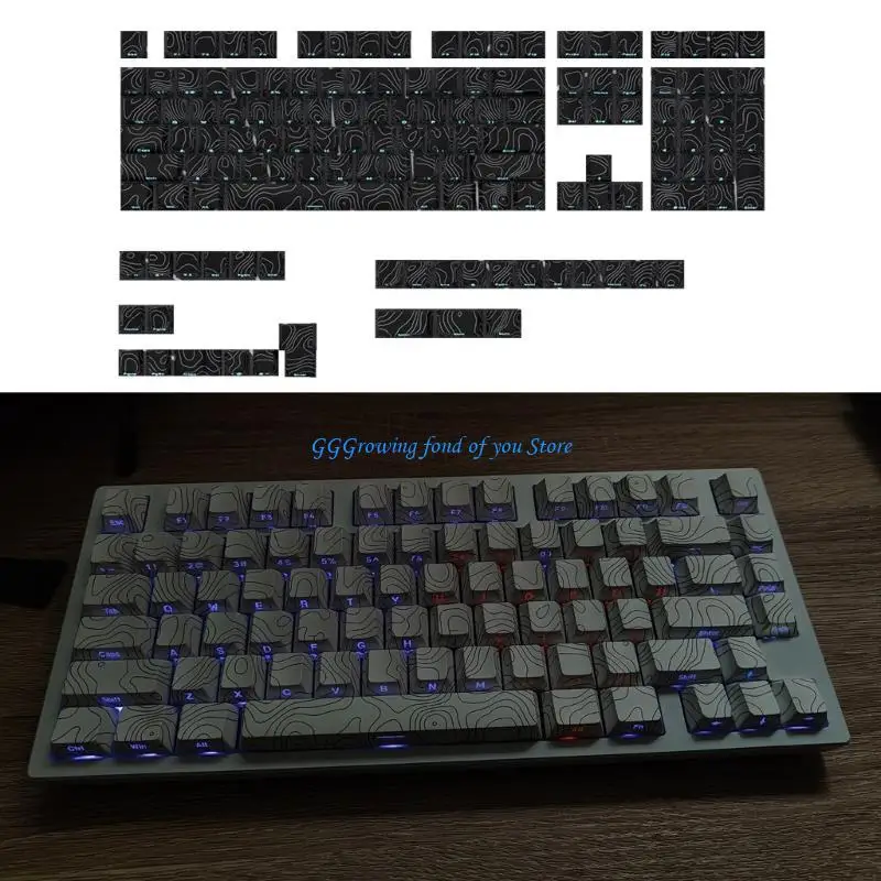 

H9EB Backlight Keycap Set with Line Engravings Standard for Game Mechanical Keyboards Keycaps 136pcs
