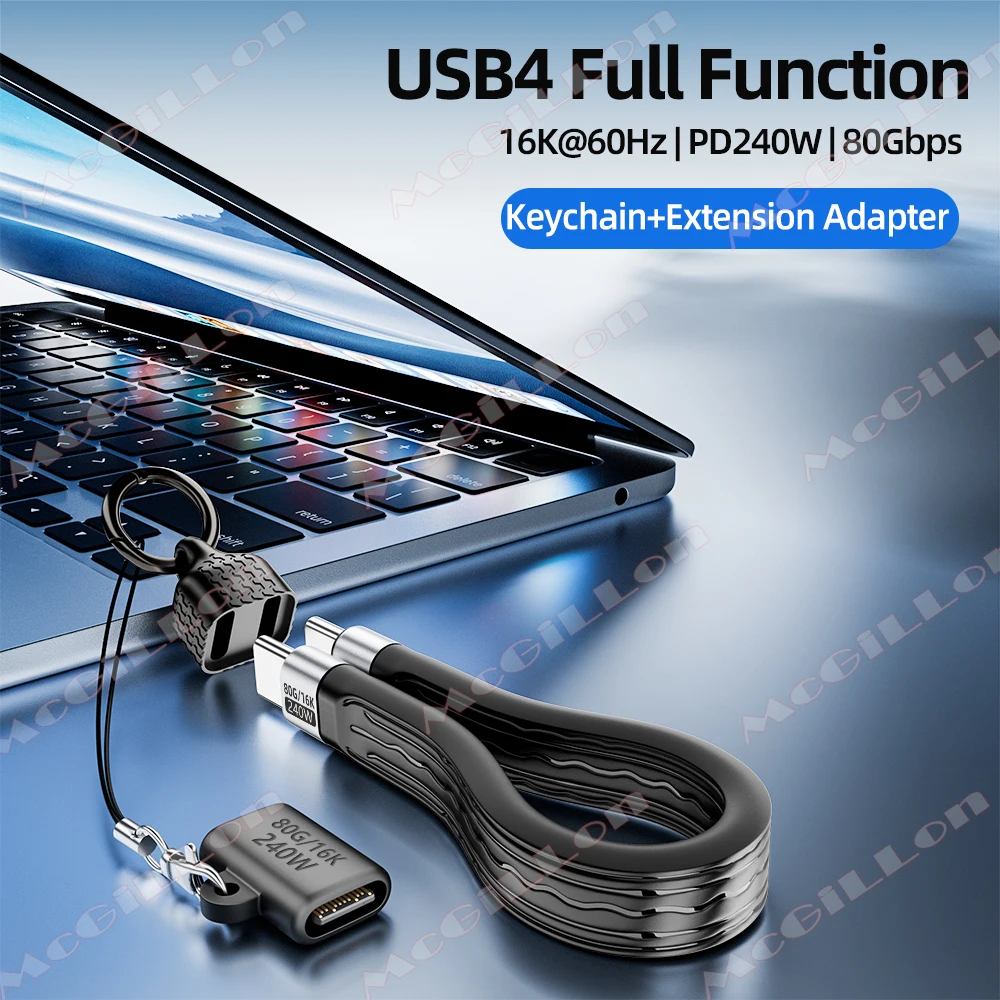 

Кабель USB-C - Type-C FPC 80 Гбит/с с поддержкой PD240W 5A для iPhone 17, MacBook, Thunderbolt 4, 16K@60Hz, USB-C кабель-брелок
