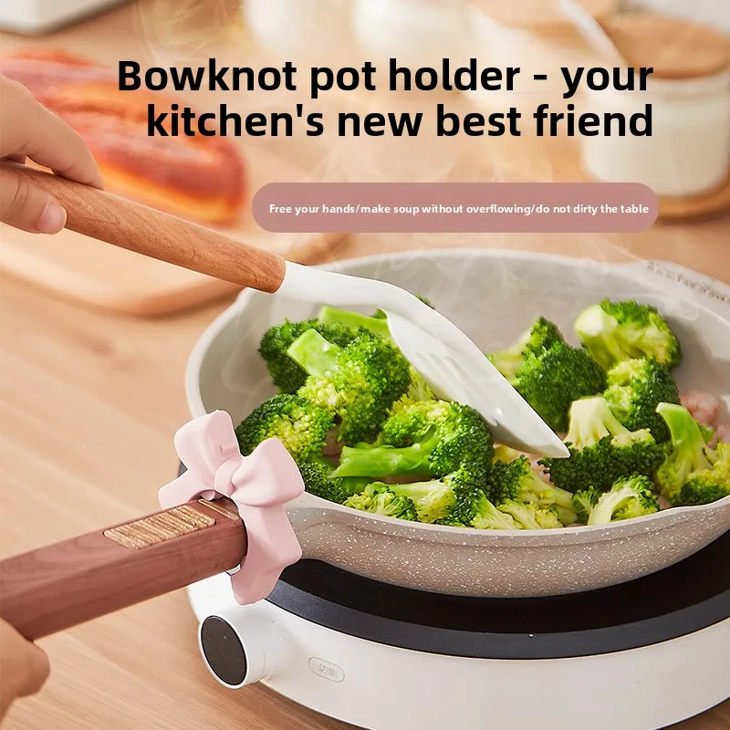 Bowknot Silicone Kitchen Utensil Rest Anti Overflow Spatula Ladle Holder Movable Countertop Cooking Gadget Storage Rack