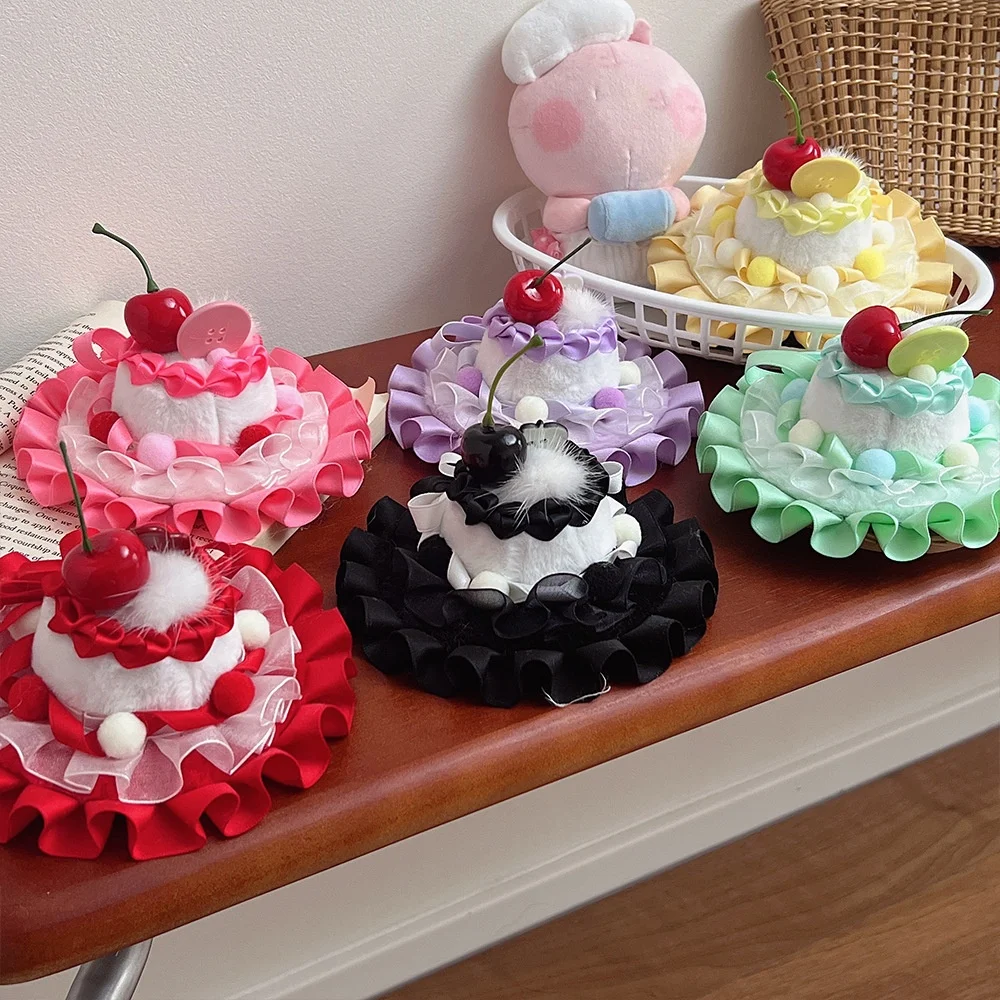 Original Handmade Cute Lolita Cherry Birthday Cake Hat Lolita Sweet Button Hat Hair Clip Cosplay Head Accessory Decoration