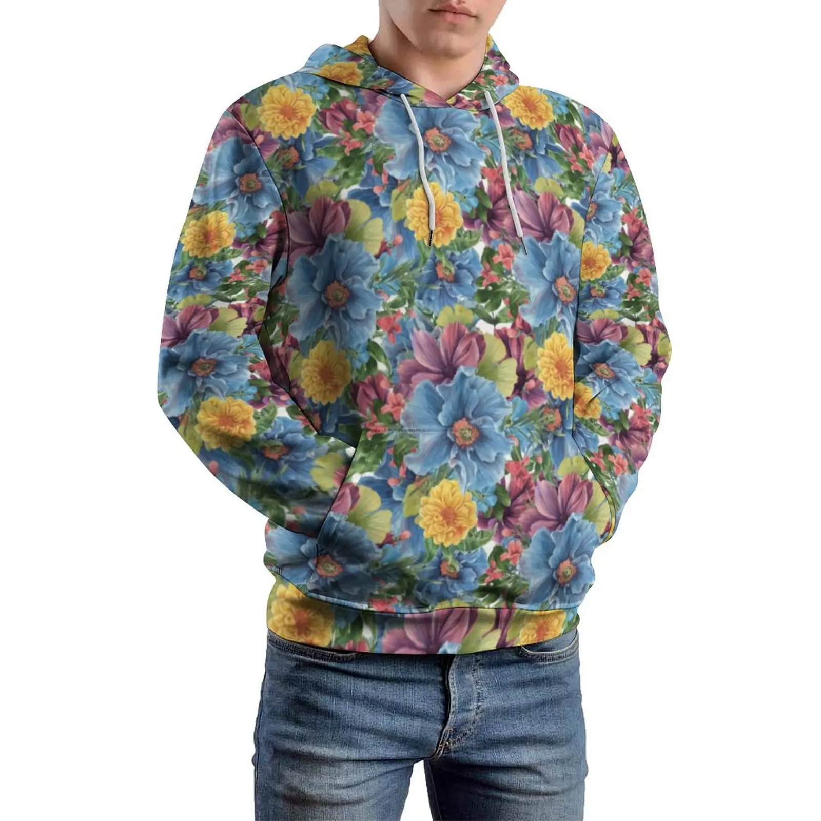 Colorful Flower Loose Hoodies Elegant Floral Print Streetwear Pullover Hoodie Man Long-Sleeve Trendy Graphic Hooded Sweatshirts