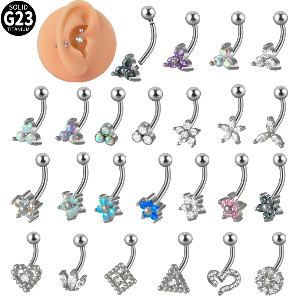 1PC G23 Titanium Curved Rook Daith Piercing Internal Thread CZ Opal Women Ear Tragus Belly Prevent Allergy Piercing Jewelry