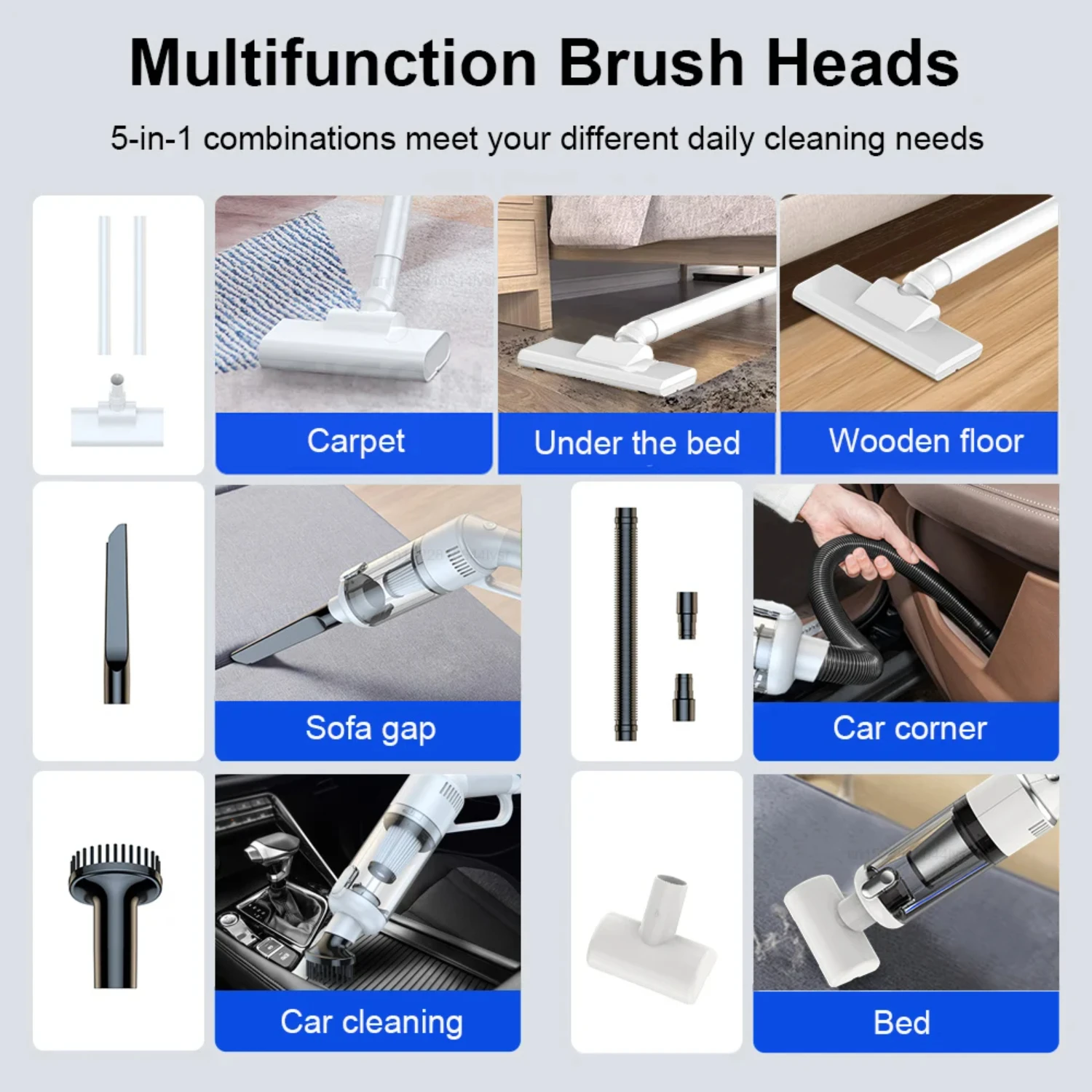 مكنسة كهربائية محمولة لاسلكية 5 في 1 آلة تنظيف السيارات متعددة الوظائف 45 وات محرك نحاسي نقي شحن مكنسة كهربائية