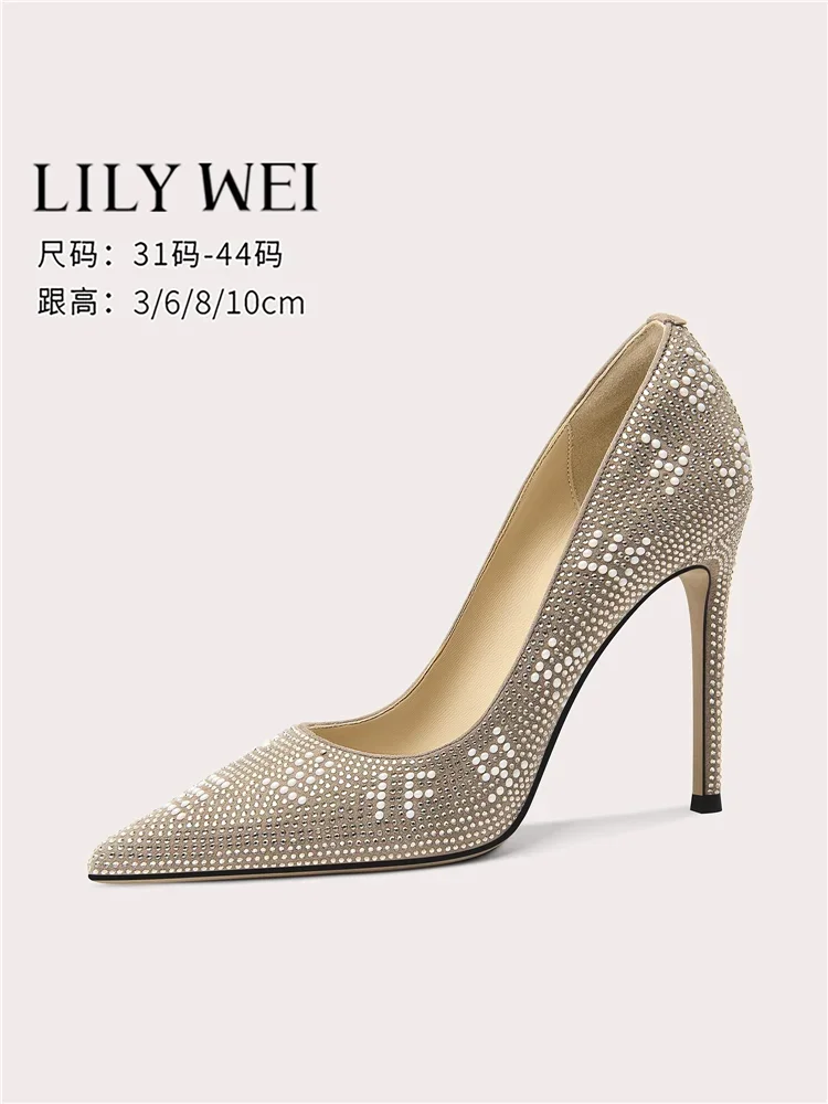 حذاء نسائي بكعب عالٍ ربيعي جديد بمقدمة مدببة وكتلة ألوان من حجر الراين مقاس كبير وتفاصيل ماسية للولائم