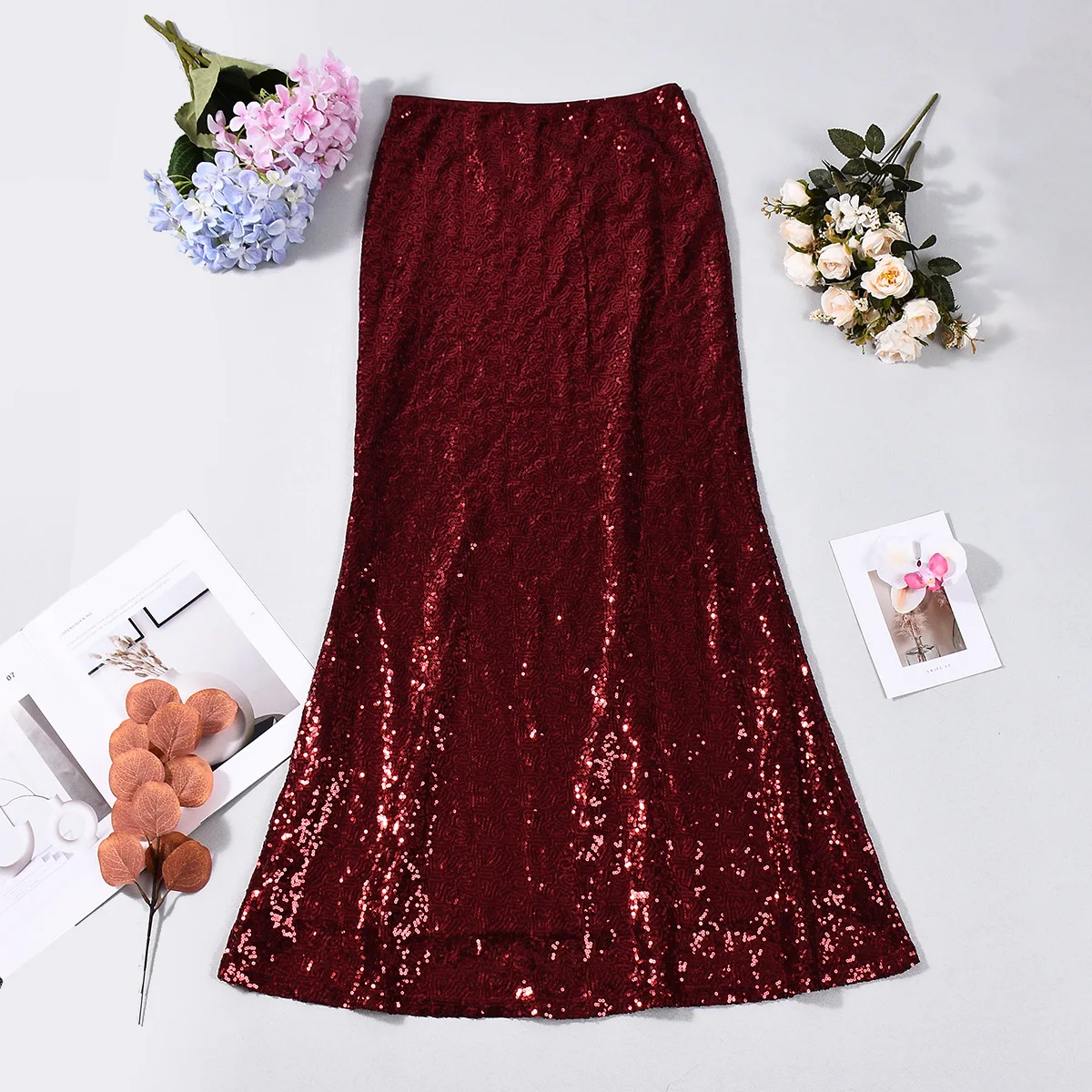 2026 Winter Neue Perle Spleißen Doppel-schicht Hülse Langen Rock frauen Pailletten Fischschwanz Rock