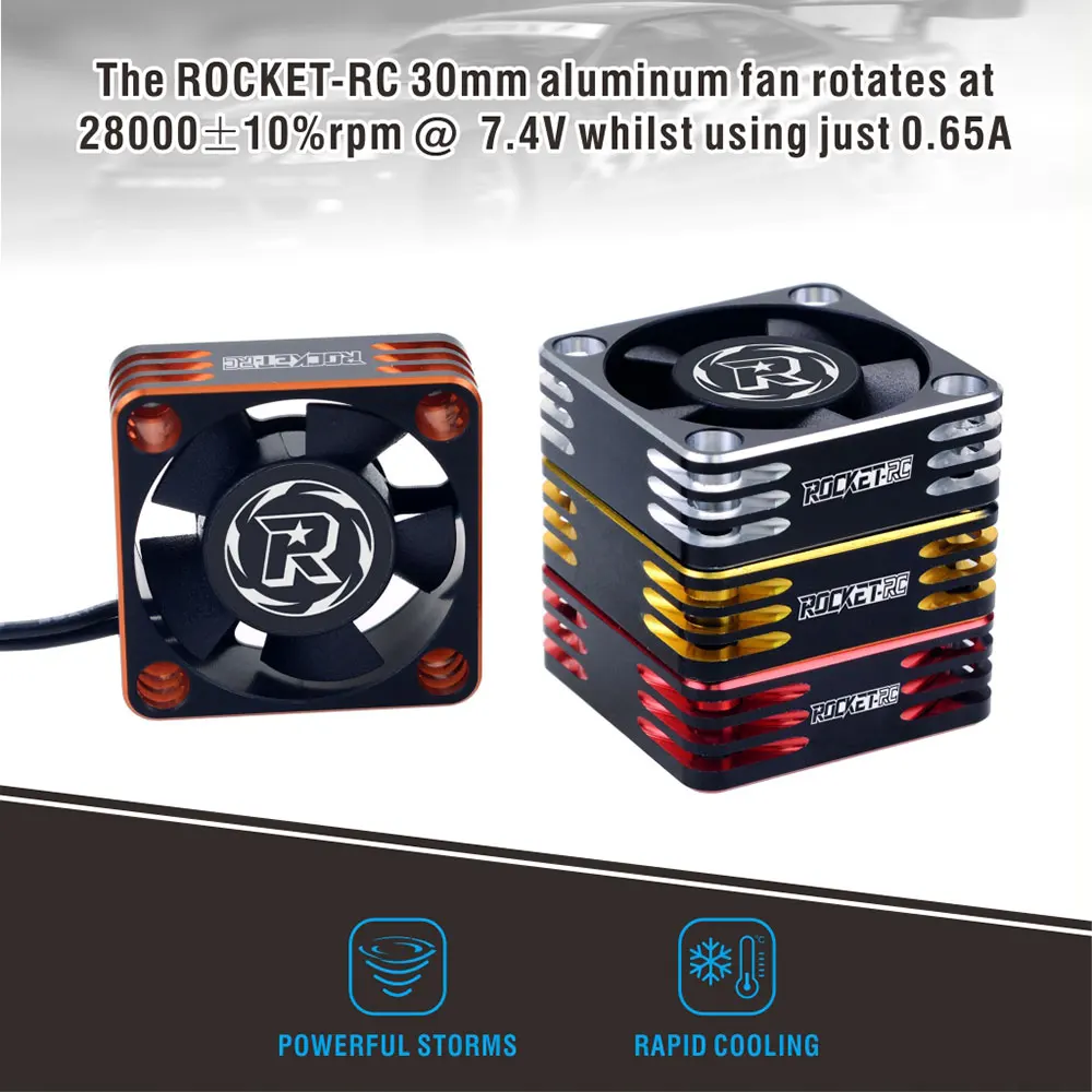 ROCKET RC Motor Cooling Fan 28000RPM Heat Dissipation 30x30mm Aluminum for RC Car 540/550 Brushless Motor and 1/8 1/10 1/12 Cars