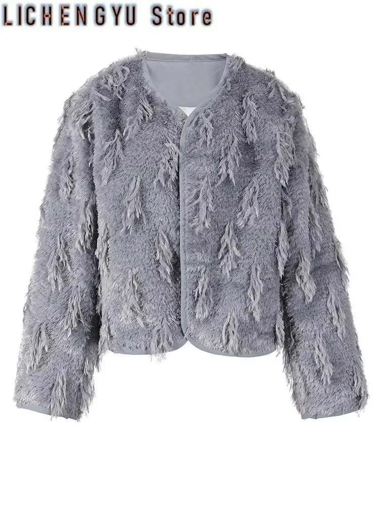 

Loose Fit Blue Big Size Thick Warm Jacket New O-neck Long Sleeve Women Coat Fashion Tide Autumn Winter