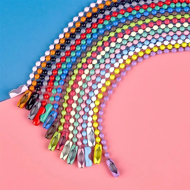 20pcs/Lot 12cm Iron Colorful Ball Bead Chain Fits KeyRing Key Chain Dolls Label Hand Tag Connector DIY Jewelry Making Supplies