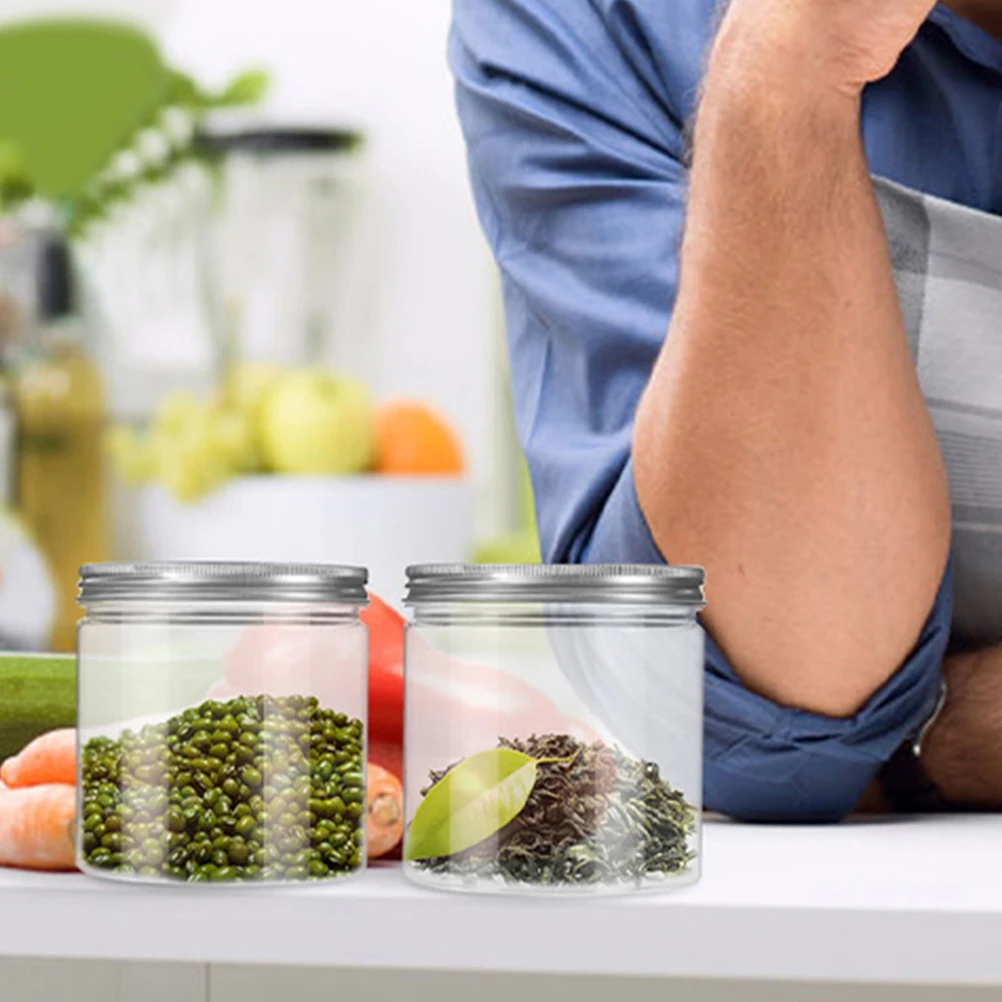 

20pcs Silver Aluminum Cap Plastic Clear Airtight Storage Containers For Honey Jam Kitchen Use Pet Sealing Jars Household Storage