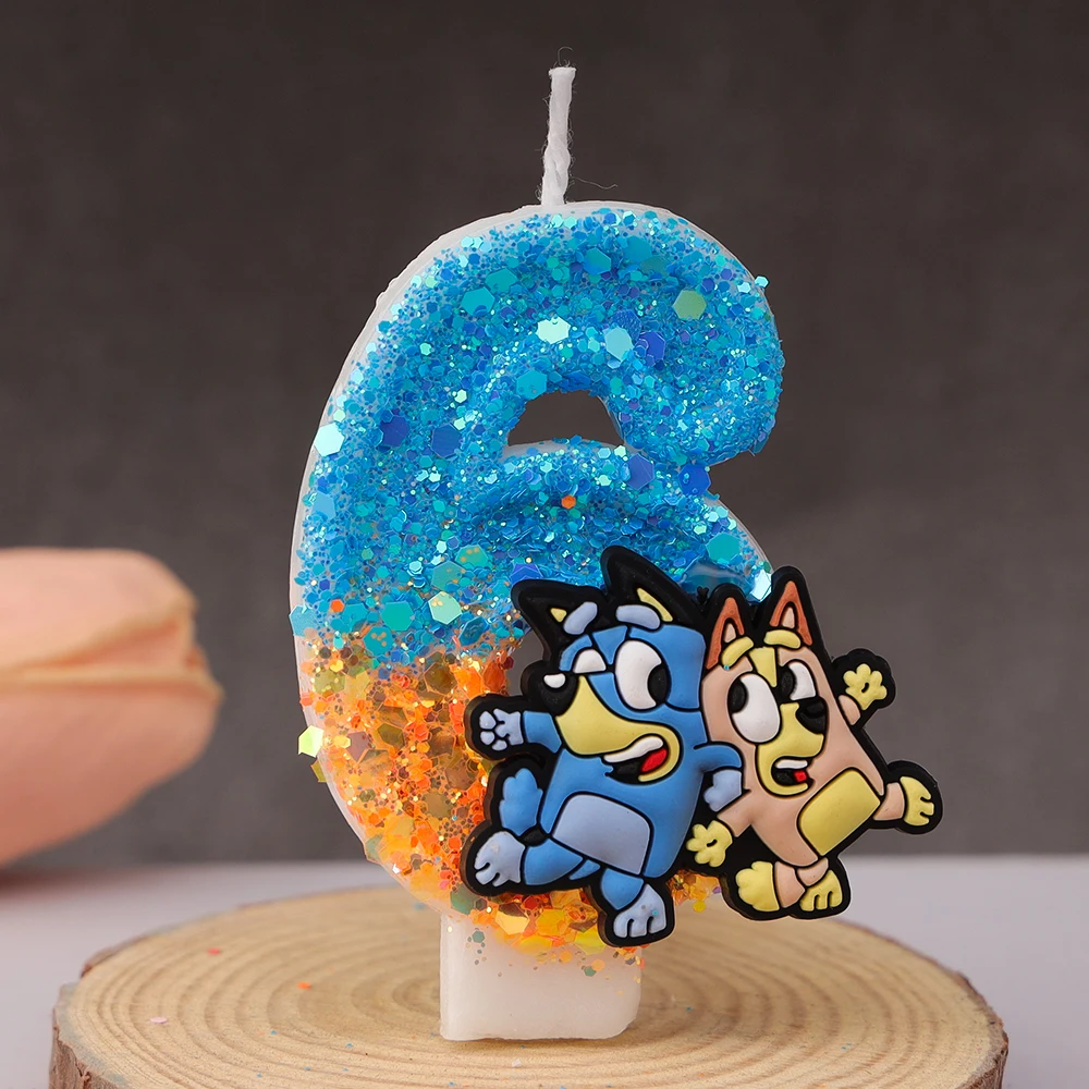 NIEUWE 0-9 Nummer Blauw Bingo Anime Kaars Leuke 3D Stripfiguur Party Cake Plug-in Verjaardagstaart decoratie Gift 2025