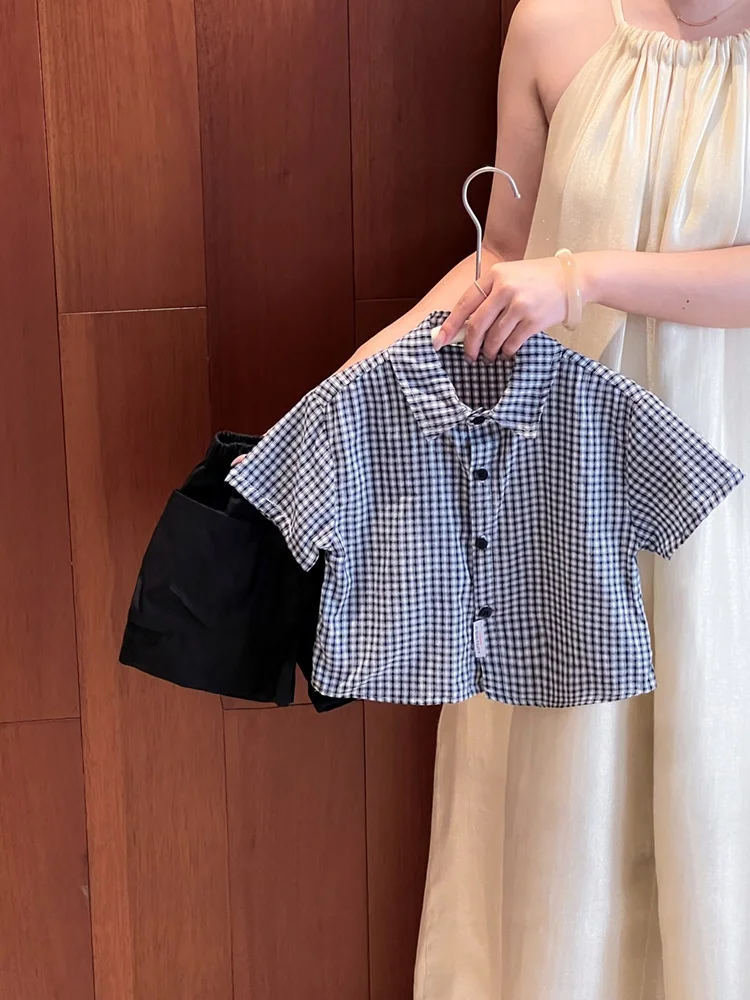 

Boys Summer Checkered Shirt And Shorts Set Casual Two-Piece Suit for Baby Boys Breathable Short Sleeve Shirt And Loose Fit Pants