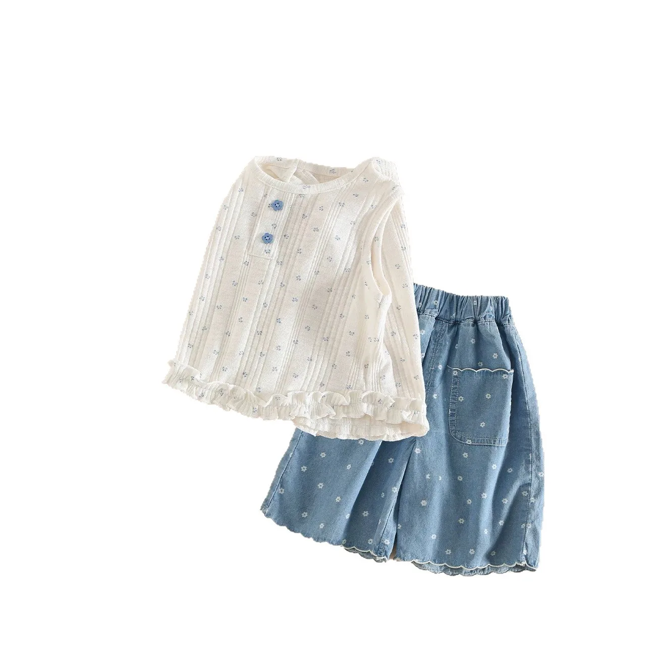 

Girls baby suit vest jeans 2025 summer Korean baby sleeveless pants two-piece suit tide toddler girl clothes