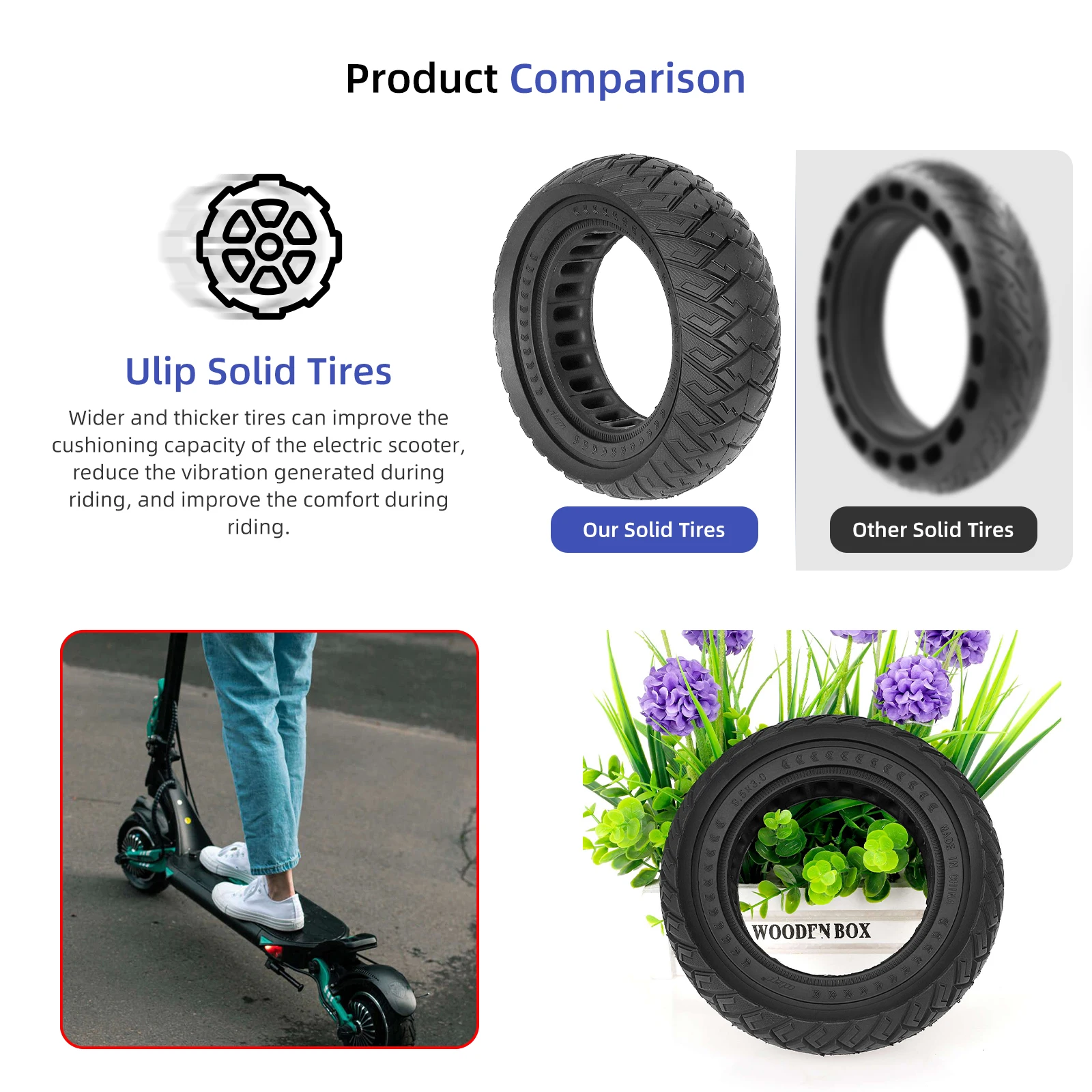 ULIP New 8.5x3.0 Solid Tire 8.5 Inch Anti-puncture and Slip Tubeless Rubber Tyre For Kugoo G2 Pro with Vsett 9+ Electric Scooter