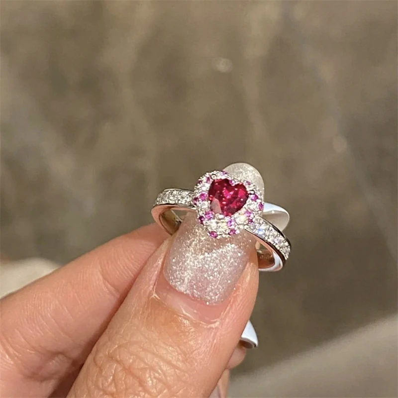 Korean Fashion Love Zircon Adjustable Ring for Women New Stainless Steel Finger Joint Ring Girl's Party Jewelry Accessories Gift