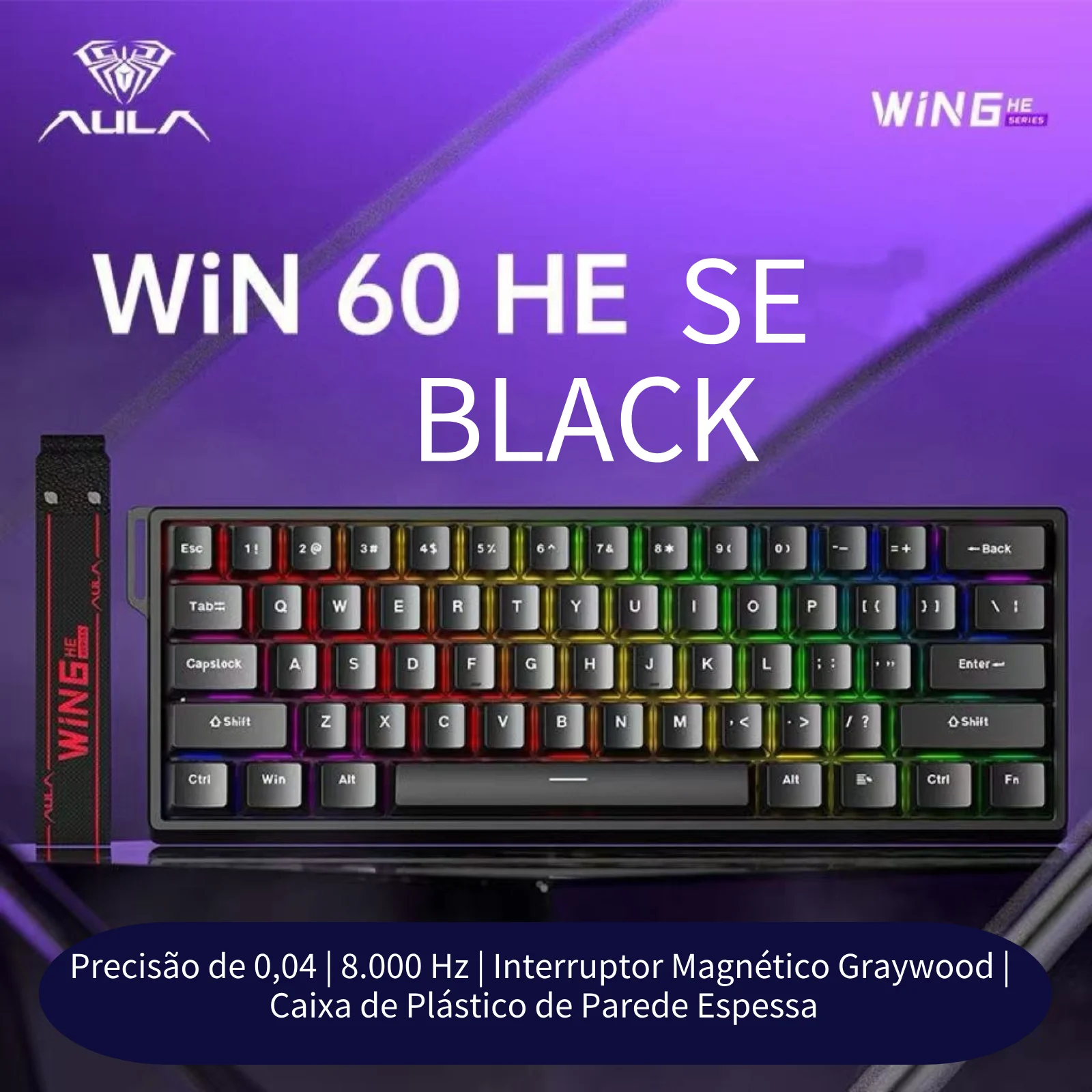 AULA HERO 60HE Teclado Gamer Mecânico RGB com Interruptor Magnético, Giro Rapid Trigger 8K, Fio Retorno, Personalizado para Esportes Eletrônicos