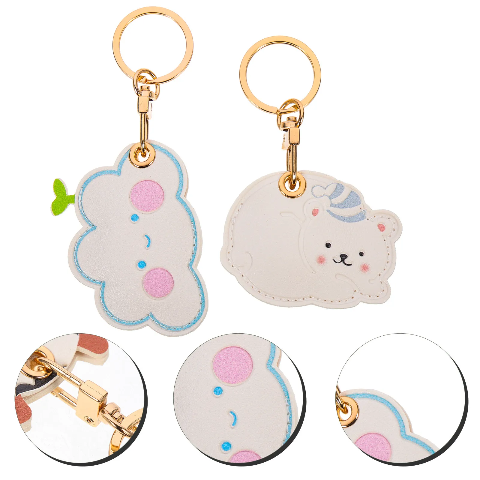 2Pcs PU Keychain Cartoon Access Card Holder Cover Protective Sleeve Key Ring Pendant Bag Accessory Creative Multi Use