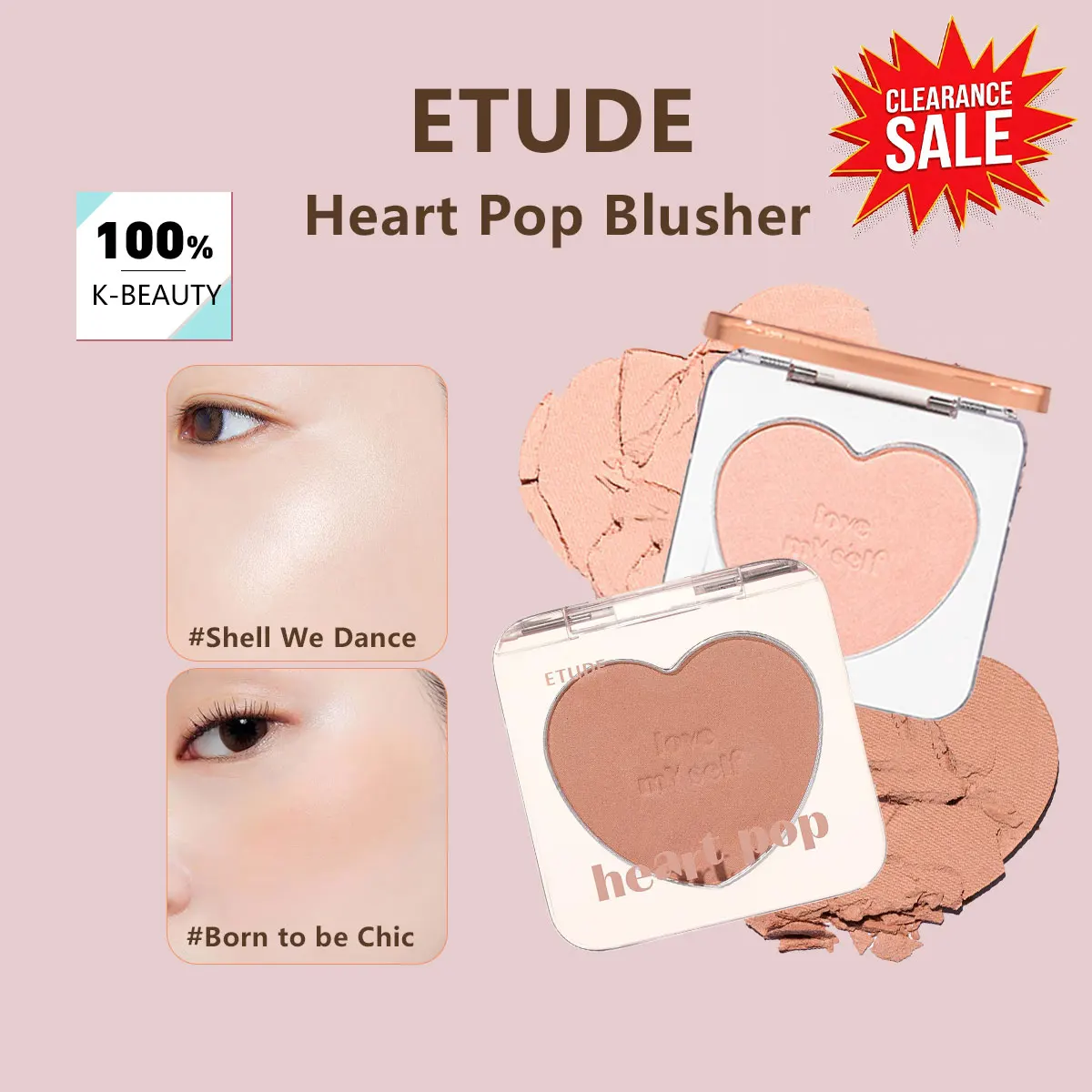 [Oferta de Liquidación] Colorete ETUDE Heart Pop, Brillo Suave y Textura de Polvo Fino, Larga Duración y Pigmentado, Cosmético Coreano, Maquillaje Coreano