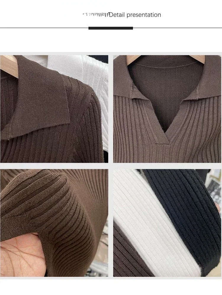 Spring Women\'s Blouse Knitted Slim Pullover top Female Long Sleeves Tunic Solid Polo Neck Shirts Blouses for Women Fashion 2024