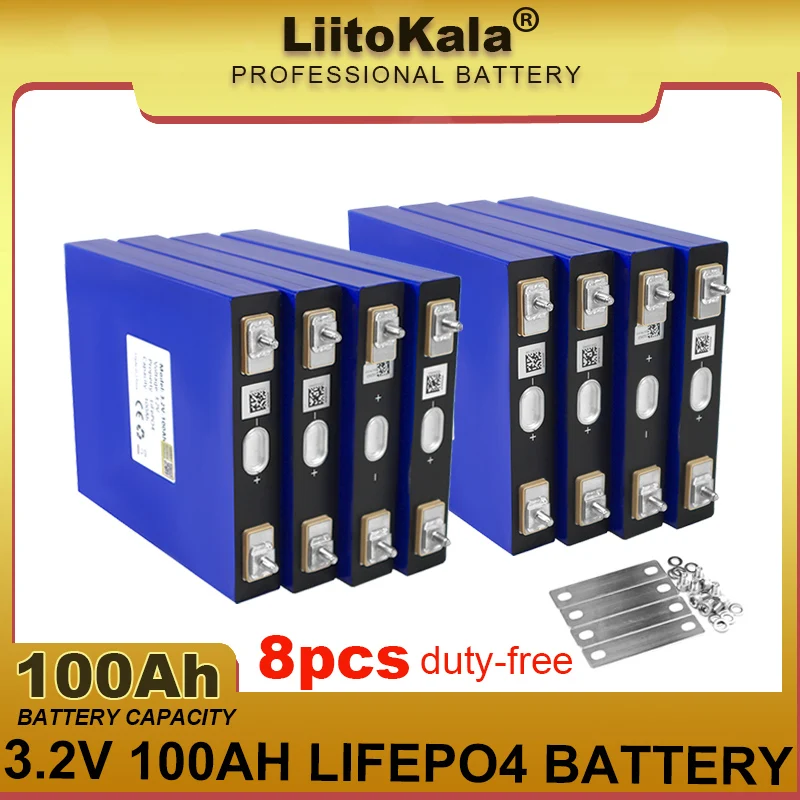 8pcs LiitoKala 3.2V 100Ah LiFePO4 battery DIY 4s 12V 24V Lithium iron phospha Motorcycle Electric Car motor batteries duty-free