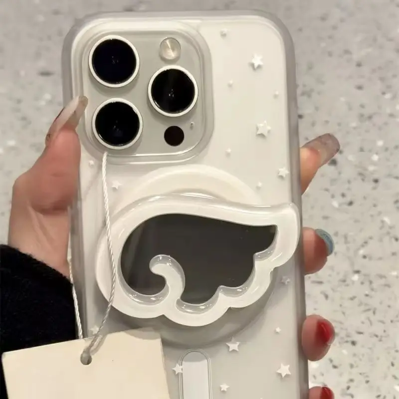 Miroir de maquillage ailes 3D coréen mignon, Support pour Magsafe Griptok, anneau de doigt de téléphone, Support pour iPhone 17 16 15 14 13