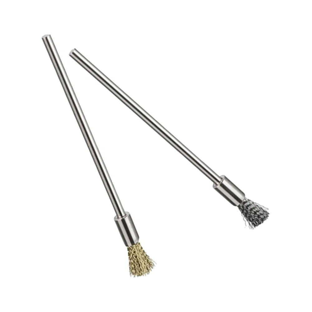 2pcs Pencil Brushes Stainless Steel Mounted Wire Wheel Mandrel Set Accessory Rotary Tools 3mm Shank Mandrel Silver