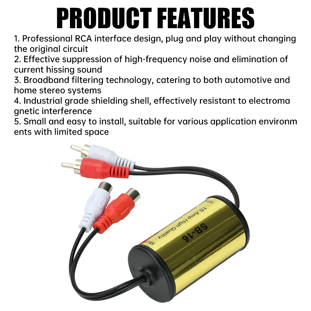 Audio-Rauschfilter-Schleifenisolator für RCA, eliminiert Brummen, Summen und Störgeräusche, Auto- und Heimstereo, Auto-Audio-Filter – Detail 14