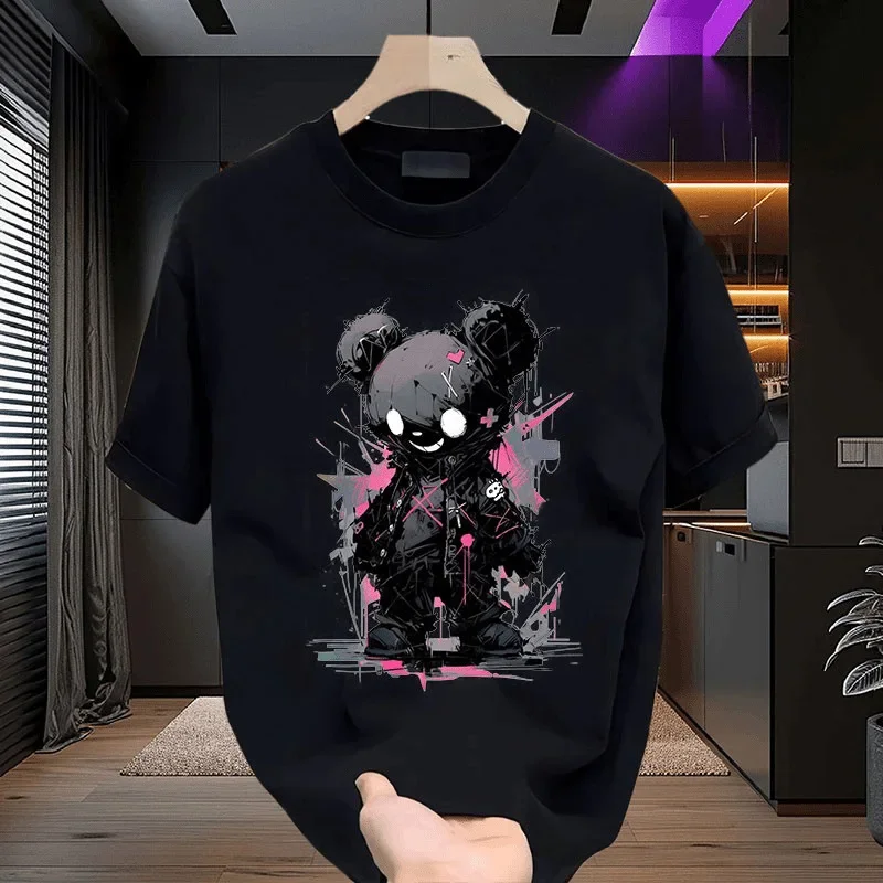 

Teddy Bear Graphic Tee Men Cotton Round Neck Street Short Sleeve T-Shirt Casual