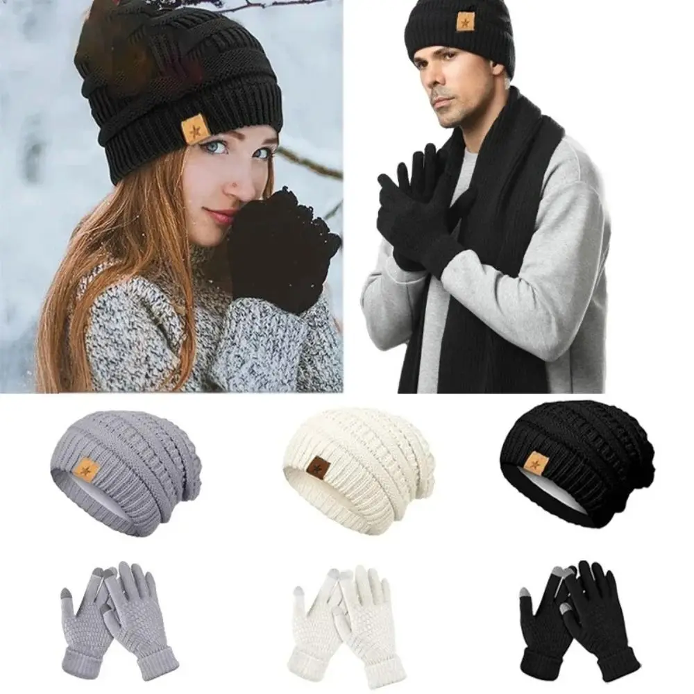 2PCS/Set Gift Warm Women Hats Gloves Set Ear Protection Soft Knitted Hat Windproof Winter Warm Mitten Outdoor