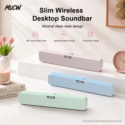 MUCW MU‑C16 Wired Computer Soundbar Speaker 2.0 Channel 5.5W Desktop Stereo Sound Bar USB Powered 3.5mm AUX Wired Speaker for PC Laptop Monitor Home Office
