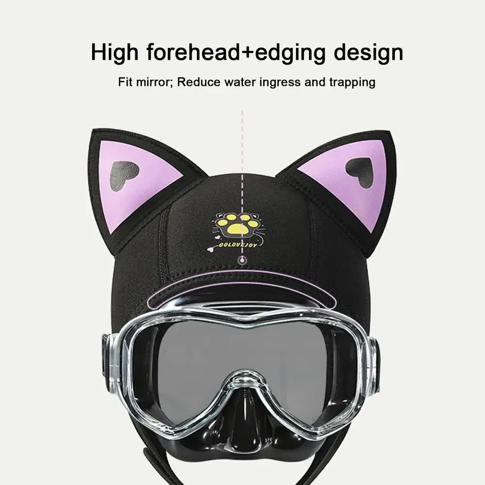 Katzenohren-Tauchhaube, 3 mm Neopren-Neoprenanzug-Kapuze, niedliche Damen-Badekappe zum Surfen, Schnorcheln, Wassersport, Surfen, Tauchen – Detail 3