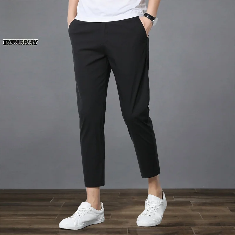 

Men's Slim Fit Casual Pants Nine Points Summer Trendy Small Foot Linen Pants Youthful Energy Sle Anti-Wrinkle