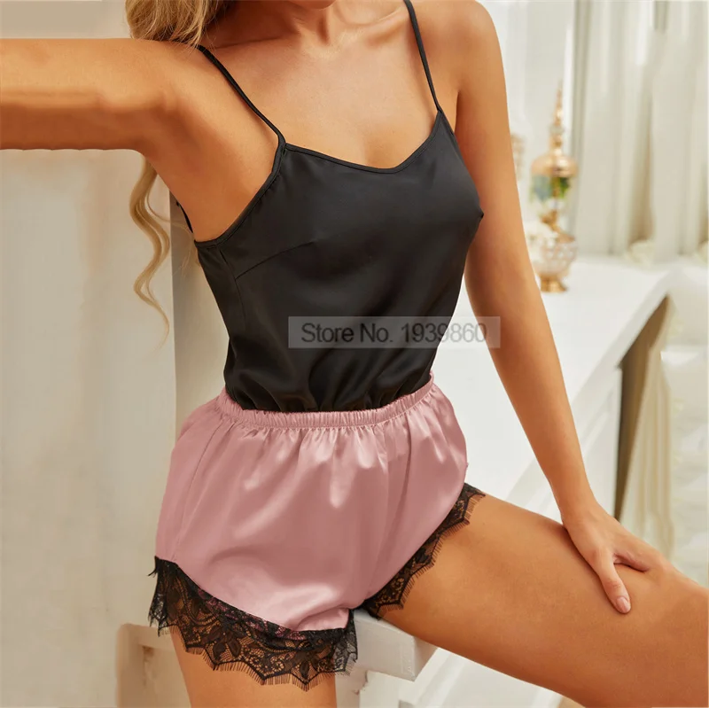 Backless Nightgown Female 2PCS Sleep Set Women Outfits Satin Pajamas Sexy Swing Collar Cami&Shorts Suit Casual Home Clothes