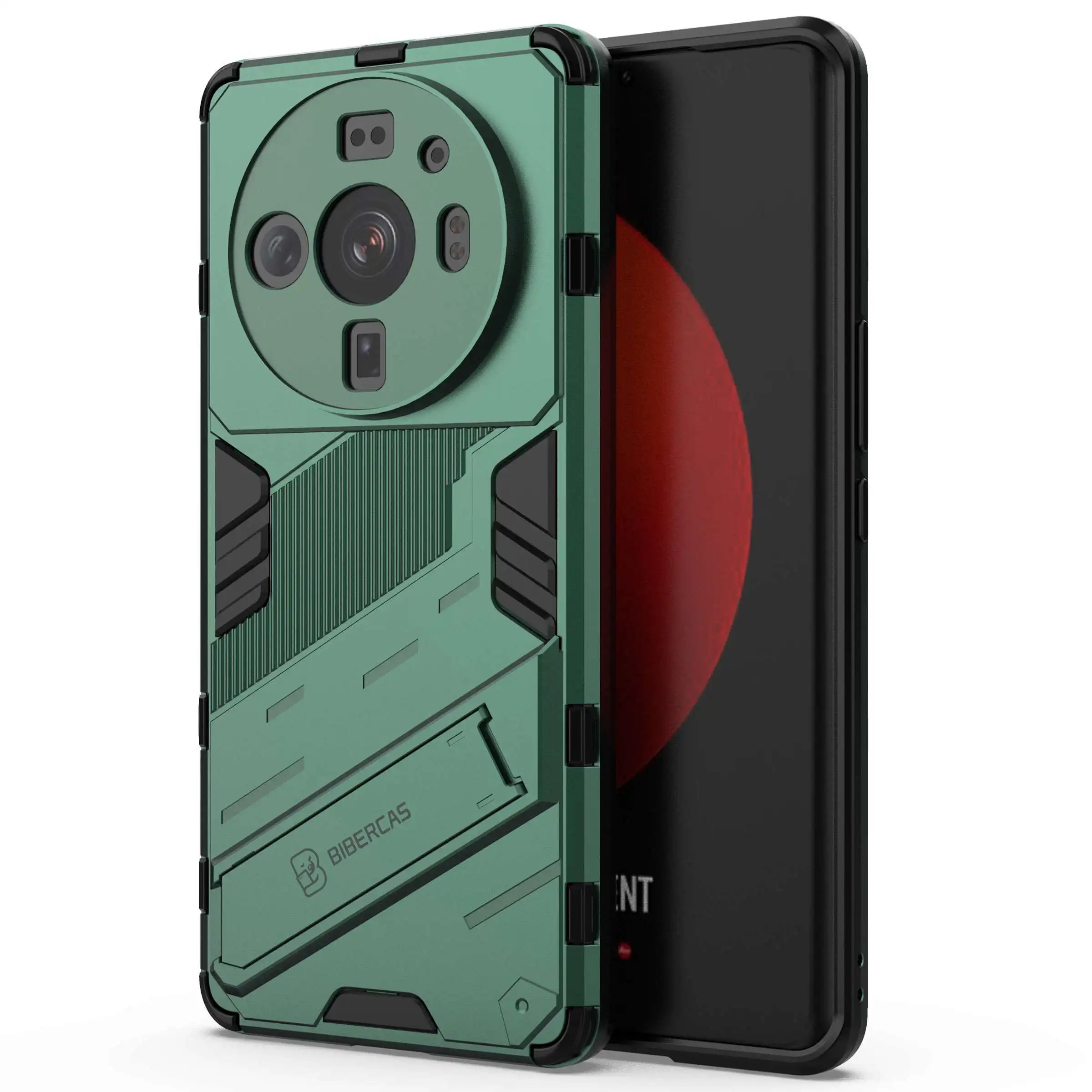 

For Xiaomi 12S Ultra 5G Shock Absorption Drop-proof TPU+PC Cover Kickstand Anti-scratch Cell Phone Case - Green