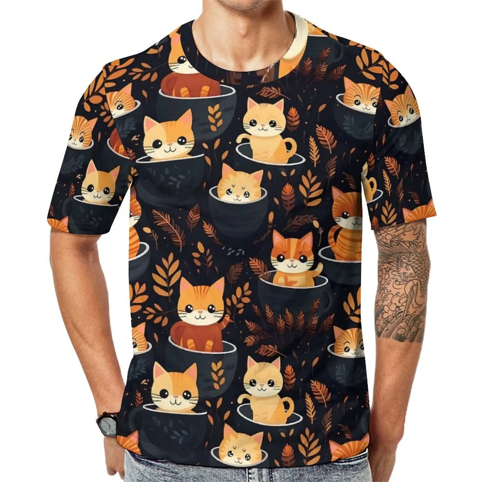 Summer T Shirt Cartoon Magic Cats T Shirts Mugs in Delight Aesthetic Harajuku Tee Shirt For Couple Short-Sleeve Oversize Clothes