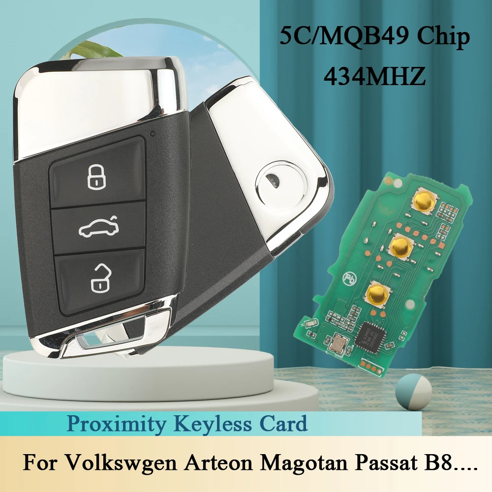 

Jingyuqin 3 кнопки 434 МГц 5C/MQB49 чип дистанционного управления автомобильным ключом для VW Volkswgen Arteon Magotan Passat B8 Superb A7 2019-23