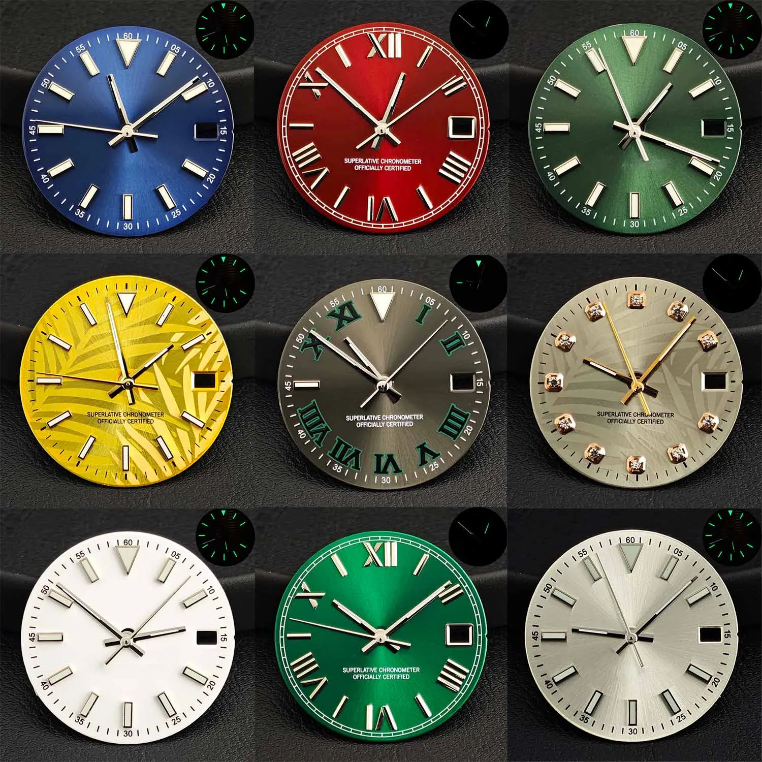 28.5mm Dial Suitable NH35 Dial/Hands Date Green Luminous Watch Hands for NH35/36 Movement Modified Dials Replacement Watch Parts