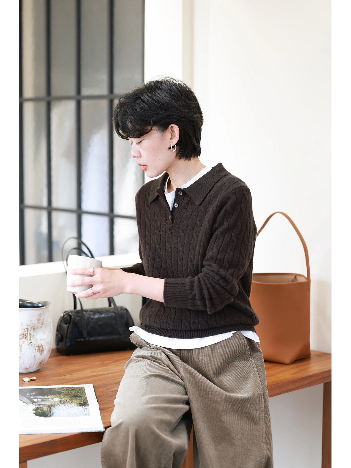 

Женский вязаный шерстяной свитер с воротником, многослойный, для ношения под одеждой, полностью шерстяной, пушистый, мягкий, с узором косы, для повседневной носки